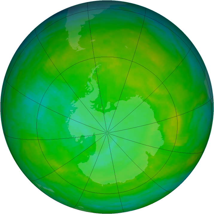 Antarctic ozone map for 20 December 1991